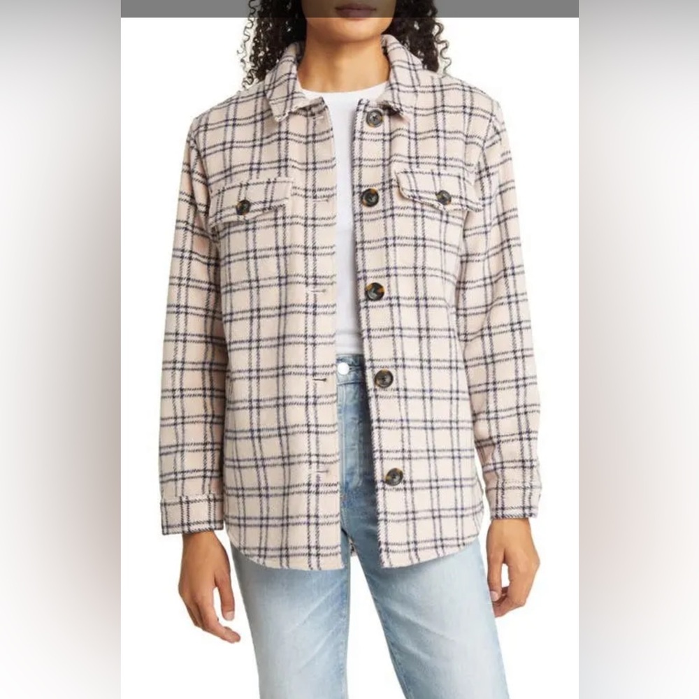 NWOT Caslon Plaid Shirt Jacket in Pink Smoke-Navy Tucker Check